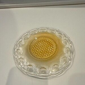 Vintage Amber and Clear Pressed glass candy or trinket dish with a sunburst